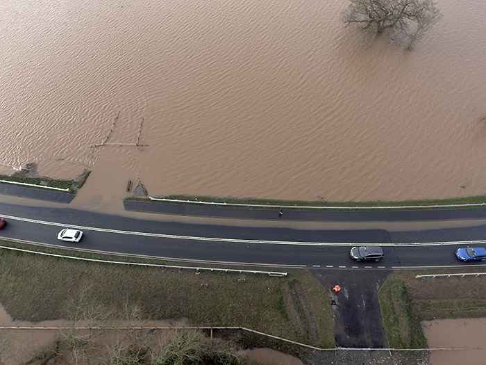 Drone aerial shot of floods