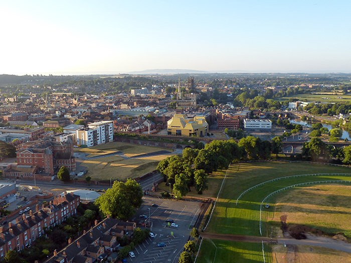 Drone aerial shot of city of Worcester